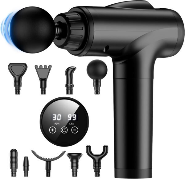 JQX Massage Gun Deep Tissue, High Percussion Back Neck Massager for Athletes, Handheld Muscle Massager Gun with 30 Speed Levels 9 Replacable Heads, Gift for Men & Women (Black) - Image 2