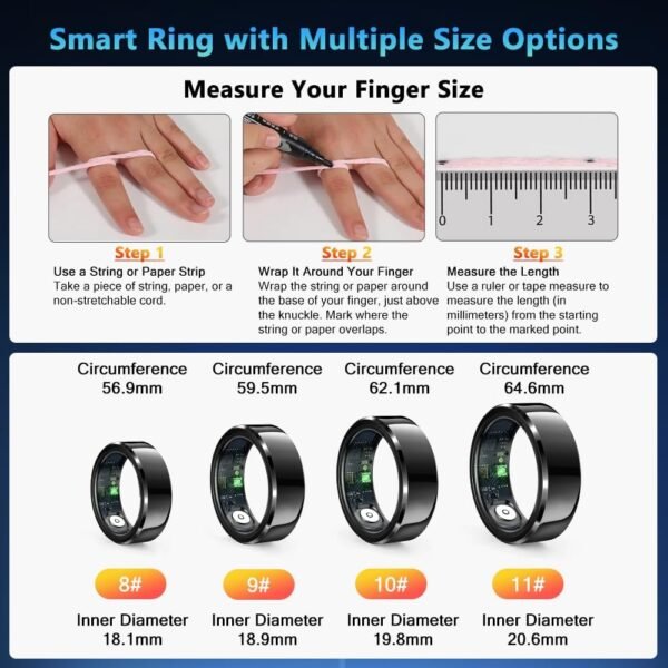 Smart Ring Health Tracker for Men Women with Charging Case, Waterproof Fitness Ring, Bluetooth Connected Health Ring, Activity Tracker Records Steps Distance Calories, Compatible with Android & iOS - Image 8
