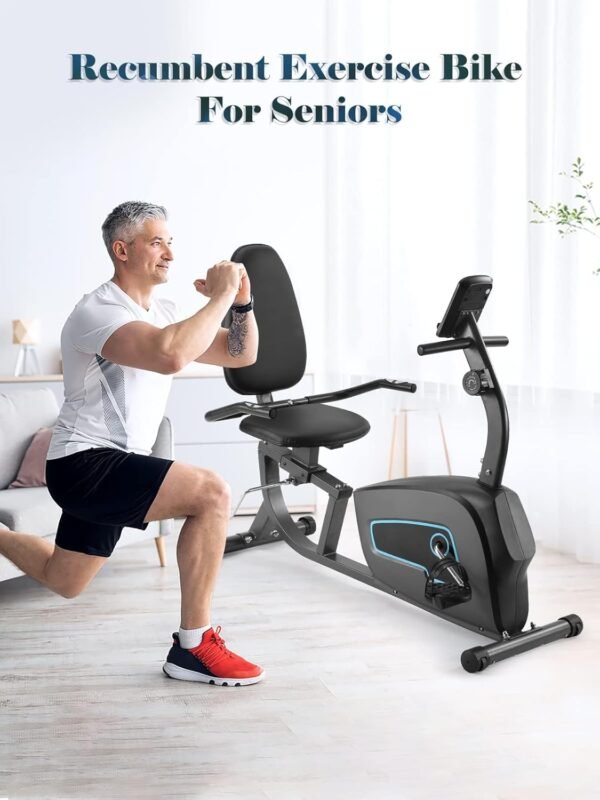 Recumbent Exercise Bike for Home Stationary Bike Sturdy Quiet 8 Levels Exercise Bike Large Comfortable Seat Heart Rate Handle & Device Holder 300 LB Weight Capacity - Image 3