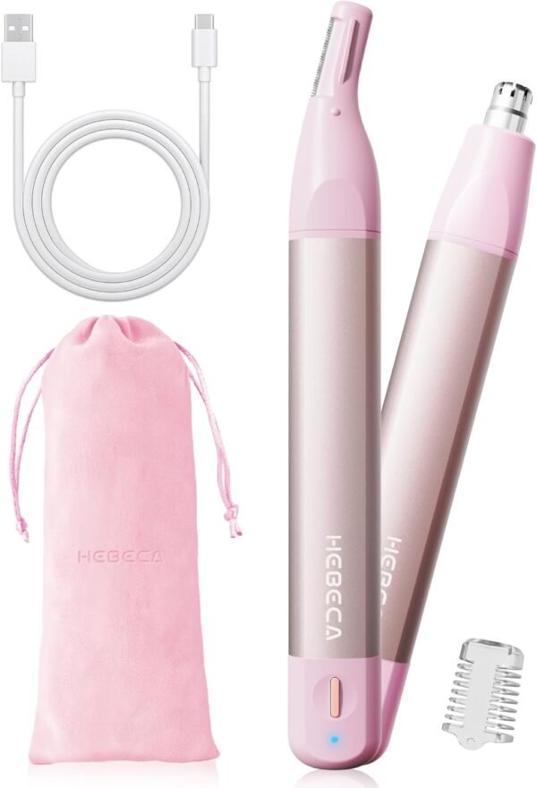 Nose Hair Trimmer for Women 2in1 Facial Hair Removal Trimmer - Metal Body, Rechargeable, Waterproof, Portable - Nose, Ear, Eyebrow, Peach-Fuzz, Lips, Chin FT2001 (Pink) - Image 2
