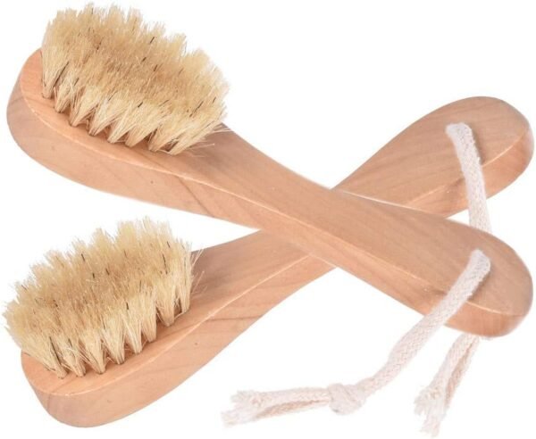 Natural Bristles Wooden Face Cleaning Brush Wood Handle Facial Cleanser Nose Scubber Exfoliating Facial Skin Care Pack of 2 - Image 3