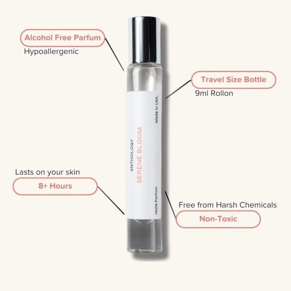 Anthology Serene Bloom Roll on Perfume Oil for Women 0.3oz 9 ML | Citrus, Vanilla, Pink Pepper, Jasmine & Iris Notes | Alcohol Free, Travel size, Mini Perfume | Clean & Cruelty Free Fragrance - Image 3