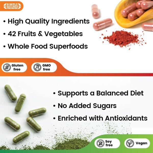 Simply Nature's Promise - Packed with Over 40 Different Fruits & Vegetables - Made with Whole Food Superfoods - with Aloe Vera - 100% Soy Free – 180 Capsules - Image 5