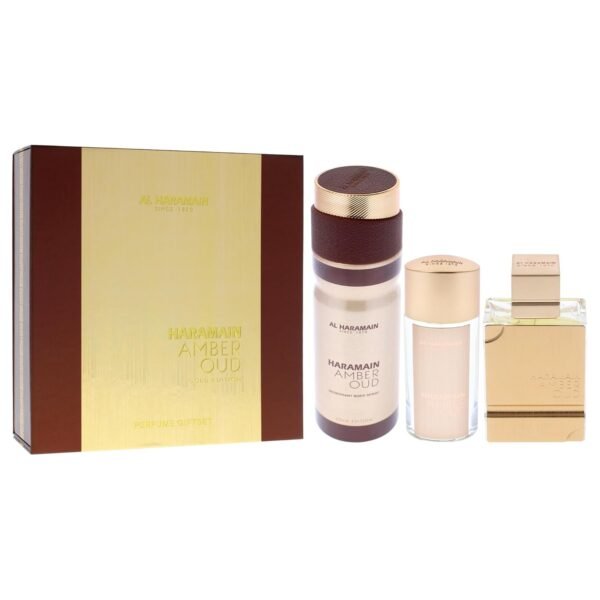 Al Haramain Amber Oud - Gold Edition for Unisex - 3 Pc Gift Set 2.5oz EDP Spray, 1oz EDP Spray, 6.6oz Body Spray - Image 4