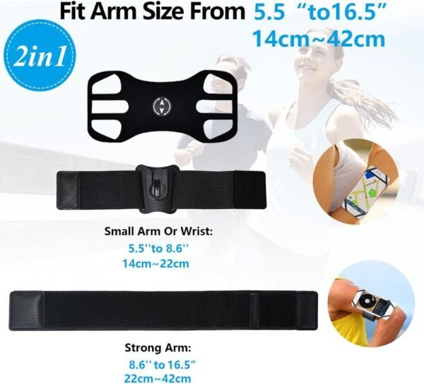 Running Armband Phone Holder, Arm&Wrist Phone Holder with 2 Different Lengths Strap Fit for Men Women Keep Your Phone Secure, Separable 360°Adjustable Phone Armband for Workout Running Jogging - Image 7