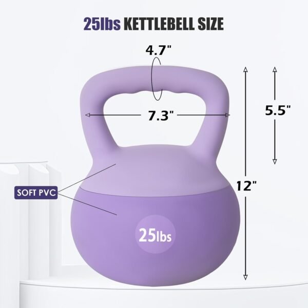 soges PVC One-Piece Kettlebell with Wide Handles, Strength Training Kettlebells 5lb to 35lb Optional for Women of Different Levels, Iron Sand Filled Soft Kettlebell - Image 5