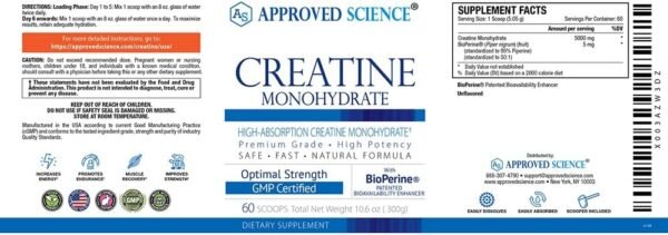 Approved Science Creatine Monohydrate Powder with BioPerine - Workout Support - 120 Servings - 5g Per Serving - Unflavored - Pack of 2 - Non-GMO, Vegan - Image 6