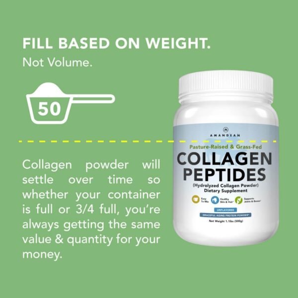 AMANDEAN Collagen Peptides Powder (17.6oz). Grass-Fed Hydrolyzed Protein Supplement. Promotes Healthy Joints, Skin, Hair, Nails. Unflavored & Easy to Mix. - Image 9