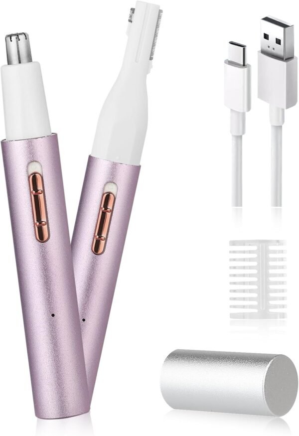 Nose and Ear Trimmer Clipper for Women Men,2024 Rechargeable Painless Eyebrow & Facial Hair Trimmer with IPX7 Waterproof,Rechargeable Portable Hair Trimmer with Dual Edge Blades (Purple) - Image 2