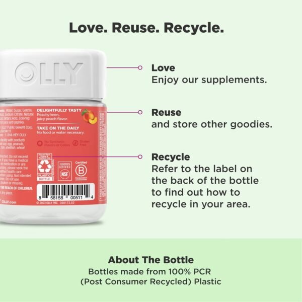OLLY Probiotic + Prebiotic Gummy, Digestive Support and Gut Health, 500 Million CFUs, Fiber, Adult Chewable Supplement for Men and Women, Peach, 60 Day Supply - 60 Count - Image 7
