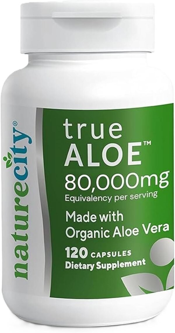 True-Aloe 80,000mg Aloe Vera Gel Equivalent Per Serving – Made with Organic Aloe Vera (120 Capsules) Digestive, Skin and Joint Support | Small Easy-to-Swallow Pills - Image 2