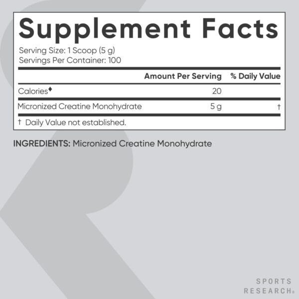 Sports Research Creatine Monohydrate - Gain Lean Muscle, Improve Performance and Strength and Support Workout Recovery - 5 g Micronized Creatine - 1.1LBS - Image 6