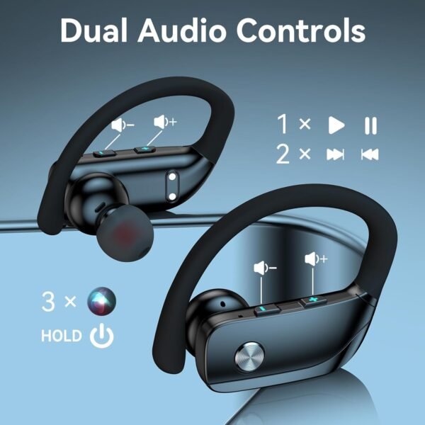 bmani Wireless Earbuds Bluetooth Headphones 48hrs Play Back Sport Earphones with LED Display Over-Ear Buds with Earhooks Built-in Mic Headset for Workout Black - Image 5