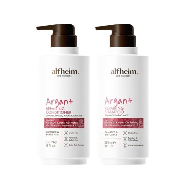 Argan REPAIRING Shampoo Conditioner Set for dry damaged hair is infused with Hydrolyzed Keratin, repair strands and prevent future damage.'Keratin, Oat Protein, Niacinamide, Argan Oil,Vitamin B5 - Image 2