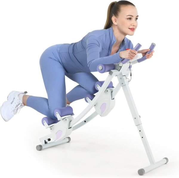 GYMAX Ab Machine, Adjustable Ab Workout Equipment with Independent Slider, LCD Monitor & Foam Cushion, Folding Abdominal Trainer Crunch for Men Women Adults Fitness Lose Weight Home Gym (Purple) - Image 2