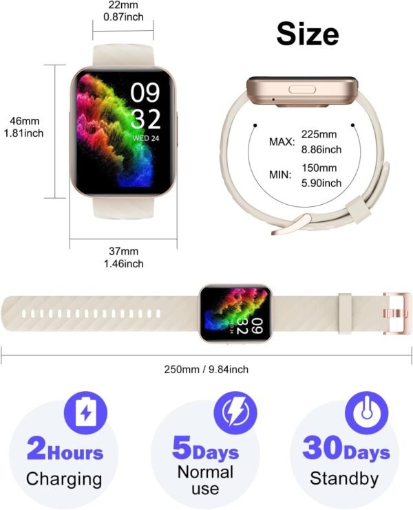 Smart Watch (Answer/Make Calls), 1.85" Smart Watches for Men Women Digital Watch Fitness Tracker with 100+ Sport Modes Heart Rate Monitor Watch for iOS Android Phones Waterproof Milky White - Image 8