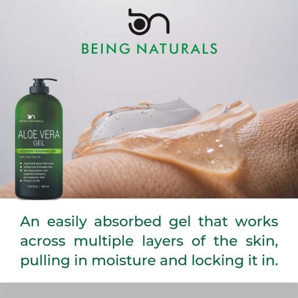 Aloe vera Gel - from 100% Pure Organic Aloe - Natural Raw Moisturizer for Face, Body, Hair. Perfect for Sunburn, Acne, Razor Bumps 16.9 fl oz (Tea Tree, Superfood, Hyaluronic Acid) - Image 9