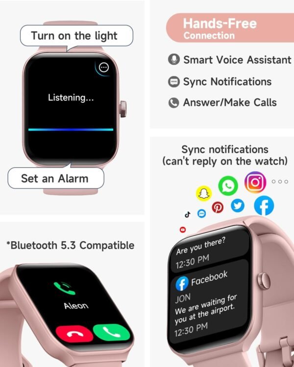 Smart Watch for Women Alexa Built-in, 1.95" Fitness Tracker with Answer/Make Calls, IP68 Waterproof/Heart Rate/Sleep Tracker/100 Sport Modes, Fitness Watch Compatible Android iOS - Image 3