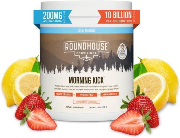 Morning Kick, Greens Superfood Powder Supplement with Ashwaganda, Collagen, Probiotics, Supports Energy Levels, 30 Servings (Strawberry Lemonade) by Chuck Norris - Image 2