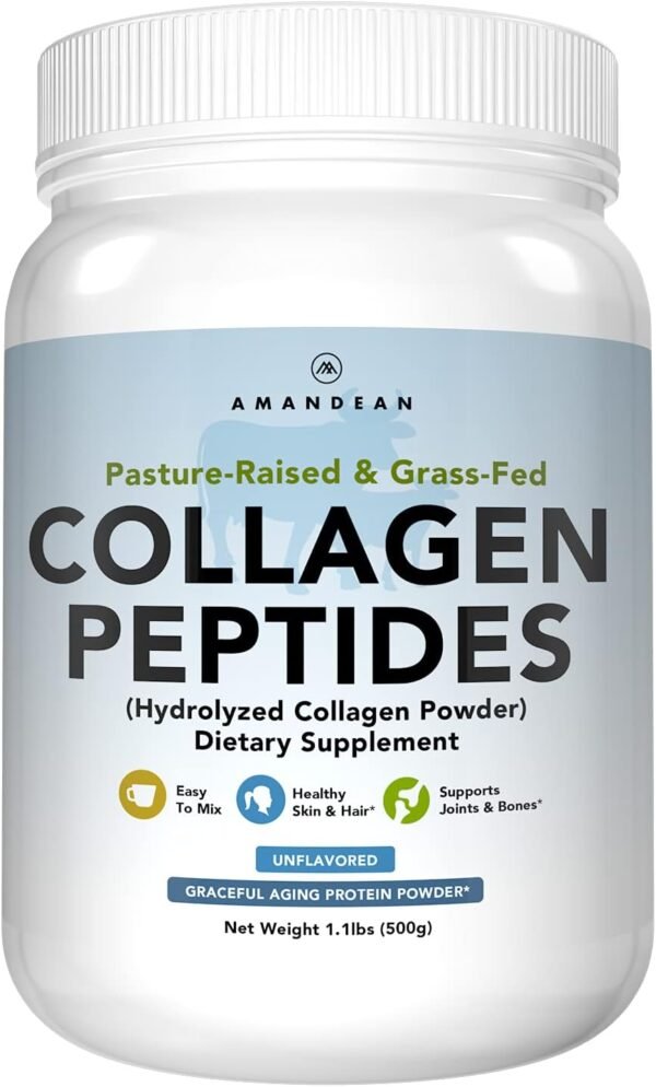 AMANDEAN Collagen Peptides Powder (17.6oz). Grass-Fed Hydrolyzed Protein Supplement. Promotes Healthy Joints, Skin, Hair, Nails. Unflavored & Easy to Mix. - Image 2