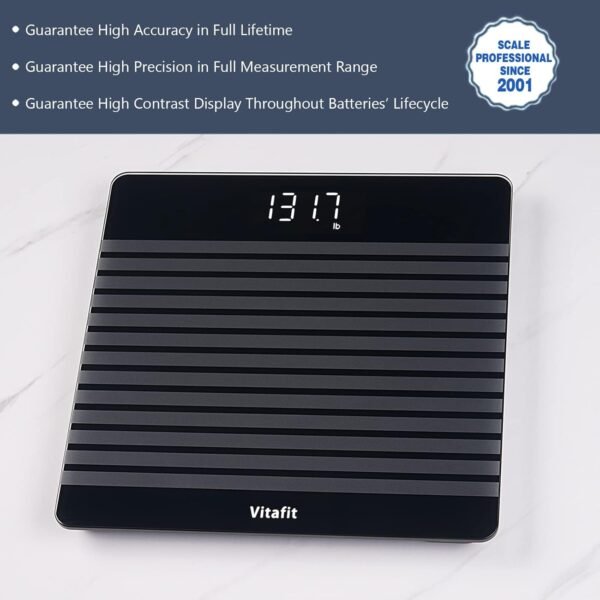 Vitafit Anti-Slip Smart Digital Bathroom Scale for Body Weight, FSA HSA Store Eligible, High Accuracy Assured by Weighing Professional Since 2001, BMI with App,Black - Image 3