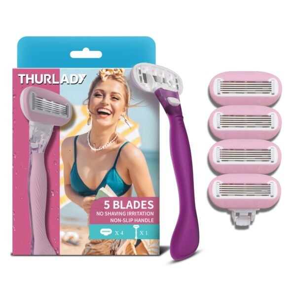 Razors for Women, 5-Blade Razors for Women Sensitive Skin, Womens Razors for Shaving, Women’s Razor Kit for a Smooth and Close Shave, 1 Razor with 4 Razor Blade Refills, Lavender Purple - Image 2