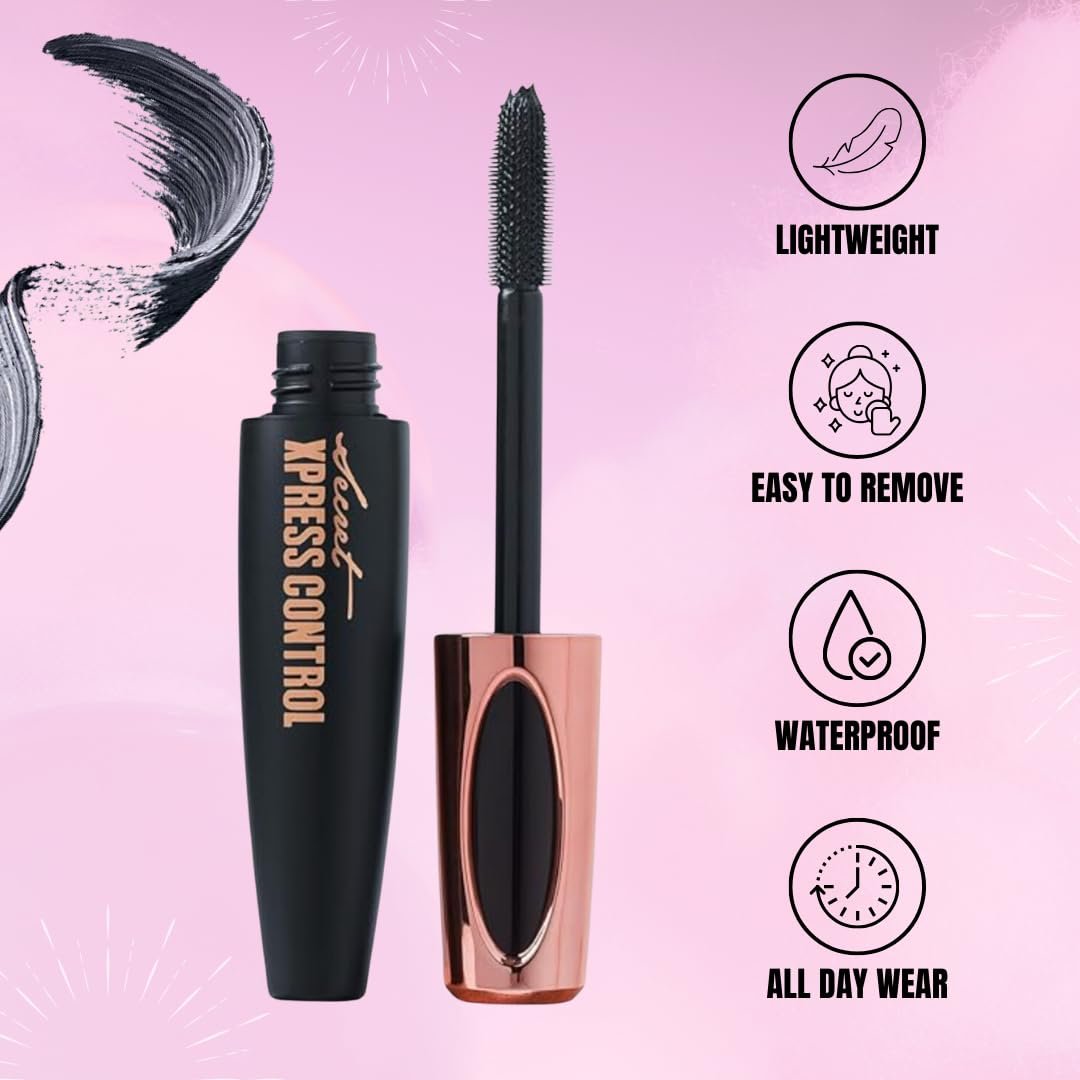 Secret Xpress Control 4D Silk Fiber Lash Mascara, Lengthening and Thick, Volume, Long Lasting, Smudge-Proof, All Day Full, Long, Thick, Smudge-Proof Eyelashes - Image 4