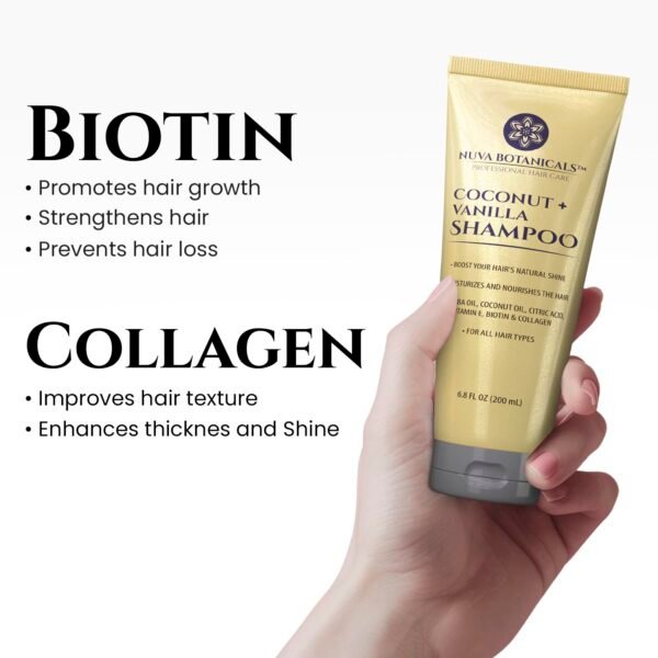 Coconut Shampoo and Conditioner, Vanilla Shampoo and Conditioner with Biotin and Collagen- Moisturizing Shampoo and Conditioner Set with Jojoba Oil, Argan Oil and Vitamin E(6.8oz each) - Image 3