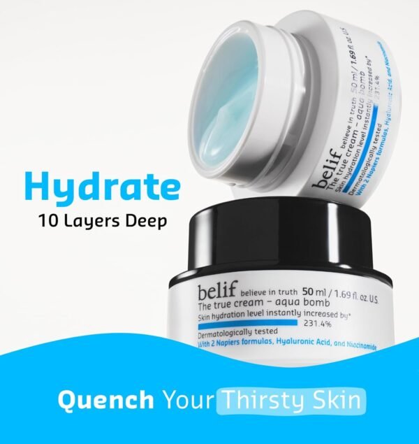 belif The True Cream Aqua Bomb | New & Improved | Hydration in 10 Seconds | Hyaluronic Acid, Niacinamide | Lightweight Hydrating Daily Moisturizer Face - Image 3