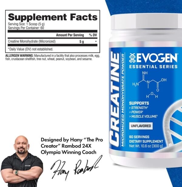 Evogen Creatine Monohydrate Powder - Micronized Creatine for Women & Men | Pure Creatine Powder Supplement for Strength, Power & Recovery | Unflavored | 60 Servings - Image 3