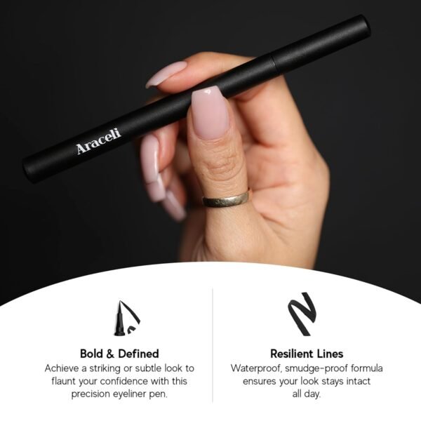 Aracelli Beauty Water Resistant Long-Lasting Eyeliner Pen - Precision Liquid Eye Liner with Smudge-Proof Formula - Easy Glide & Quick Dry - Perfect for Cat Eye & Winged Looks - Brown - Image 9