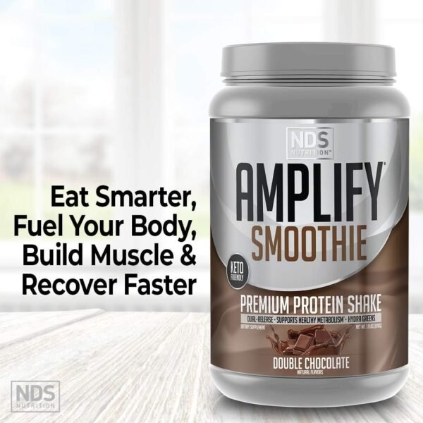 AMPLIFY NDS Nutrition Smoothie Premium Whey Protein Powder Shake with Added Greens and Amino Acids - Build Lean Muscle, Gain Strength, Lasting Energy, and Lose Fat - Double Chocolate (30 Servings) - Image 8