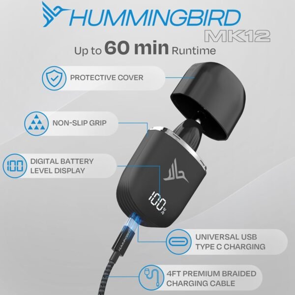 HUMMINGBIRD MK12 Ear & Nose Hair Trimmer for Men – Compact Precision Detailer for Nose, Ears, Eyebrows & Sideburns, Portable, Waterproof, USB C Rechargeable, LED Display - Image 7