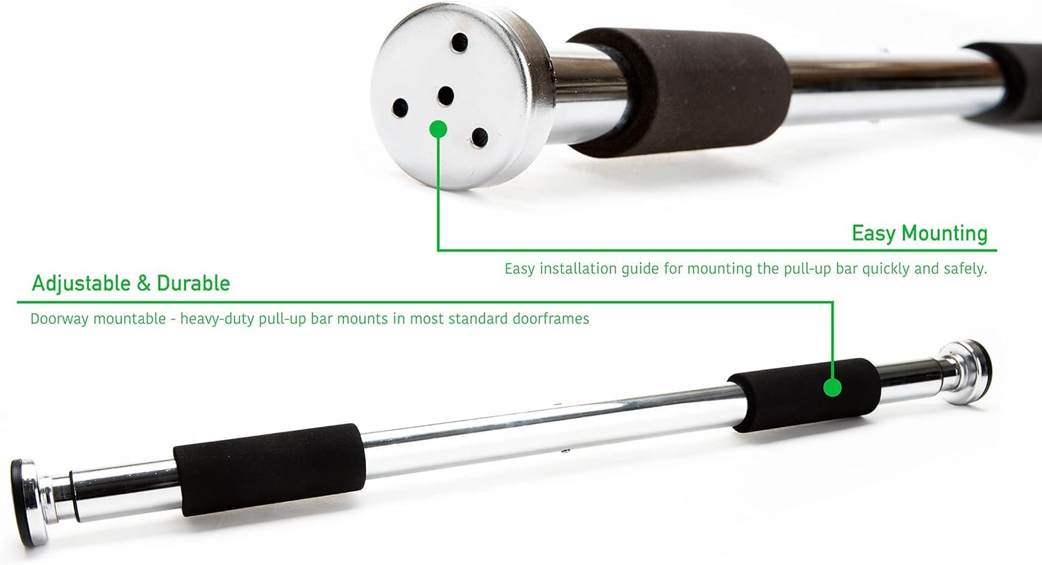 Mind Reader Chin Up/Pull Up Bar, Doorway Trainer Bar, Heavy-Duty Workout Bar for Home Gym, Easy Extender Door Installation, Black - Image 6