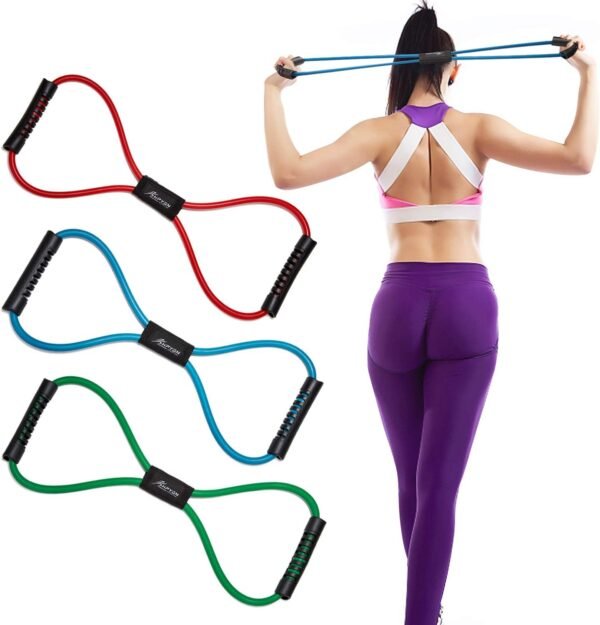 Resistance Bands, Figure 8 Exercise Bands for Women Men, 8 Shaped Resistance Bands for Arms, Chest Expander, Yoga Gym Fitness Pulling Rope 8 Word Elastic for Exercise Muscle Training Tubing - Image 2