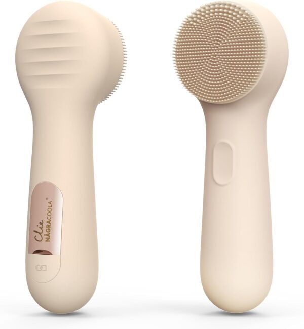 Silicone Face Scrubber, NågraCoola CLIE 2.0 Facial Cleansing Brush, Rechargeable, Waterproof Face Scrub Brush for Cleansing, Exfoliating, Massaging, Electric Facial Exfoliator for Women and Men - Oat - Image 2