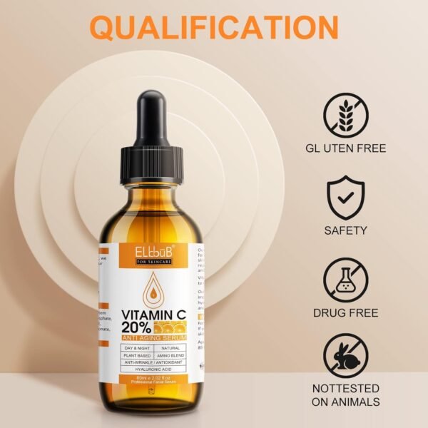 Premium 20% Vitamin C Serum For Face with Hyaluronic Acid, Retinol & Amino Acids - Boost Skin Collagen,Hydrate & Plump Skin, Anti Aging & Wrinkle Facial Serum 60ml - Image 8