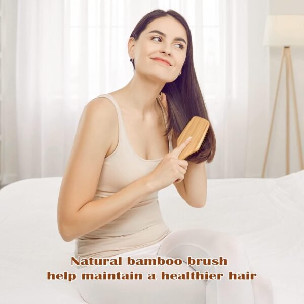 BFWood Bamboo Paddle Hairbrush with Bamboo Bristles for Massaging Scalp - Image 6