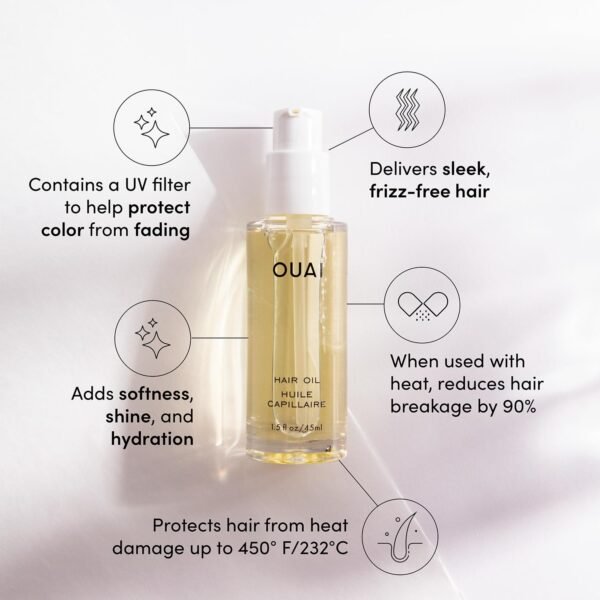 OUAI Hair Oil Travel Size - Hair Heat Protectant Oil for Frizz Control - Adds Hair Shine and Smooths Split Ends - Color Safe Formula - Paraben, Phthalate and Sulfate Free (0.45 oz) - Image 3