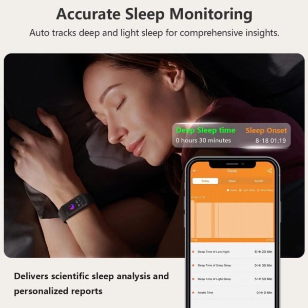 FITVII FINO 2 Slim Fitness Tracker, Smart Watch with Blood Oxygen, Sleep Monitor, 24/7 Heart Rate & Blood Pressure, IP68 Waterproof Health Activity Trackers with Calories Step Counter for Women Men - Image 4