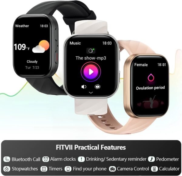 FITVII Health & Fitness Tracker (Answer/Make Calls), Smart Watch with 24/7 Heart Rate and Blood Pressure, Sleep Tracking, Blood Oxygen Monitor, 120+ Sport Mode Activity Tracker for Women Men - Image 7