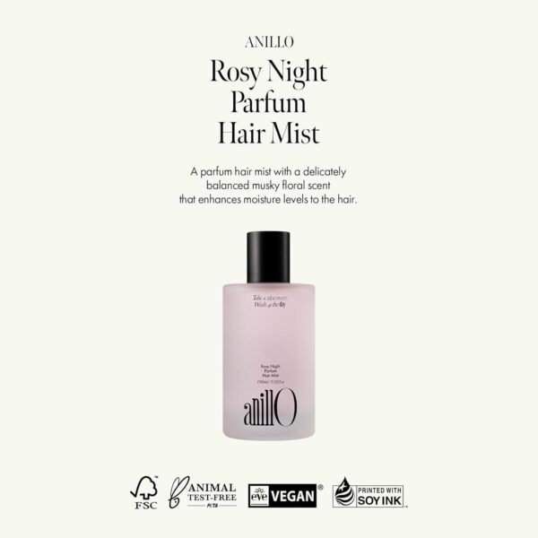Rosy Night Vegan Hair Perfume Long-Lasting Floral Musky Scented with Damask Rose Extract, Rosehip Oil, Peptide Complex for All Hair Type, Free of Silicone & Parabens (3.38 fl. Oz) - Image 3