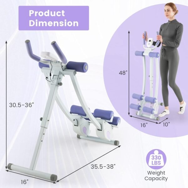 GYMAX Ab Machine, Adjustable Ab Workout Equipment with Independent Slider, LCD Monitor & Foam Cushion, Folding Abdominal Trainer Crunch for Men Women Adults Fitness Lose Weight Home Gym (Purple) - Image 8