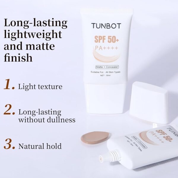 TUNBOT Long Lasting Concealer Foundation, SPF 50, Makeup to Cover Facial Imperfections, Unscented Foundation for All Skin Types (30ml) Valentine's Day gift - Image 5