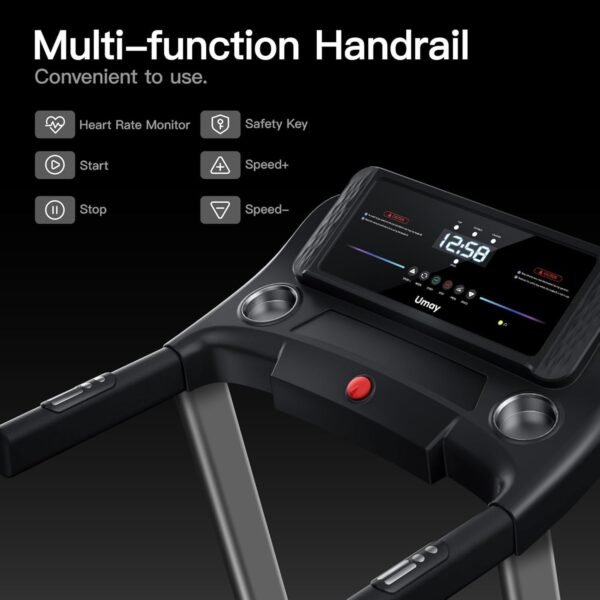 UMAY Fitness Home Auto Folding 3 Level Incline Treadmill with Pulse Sensors, 3.0 HP Quiet Brushless, 8.7 MPH, 300 lbs Capacity - Image 8