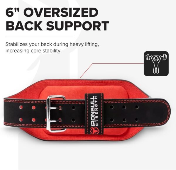 Weight Lifting Belt - 6-inch Padded Leather Weight Belt - Heavy Duty And Comfortable Back Support For Heavy Weightlifting and Fitness - Image 3