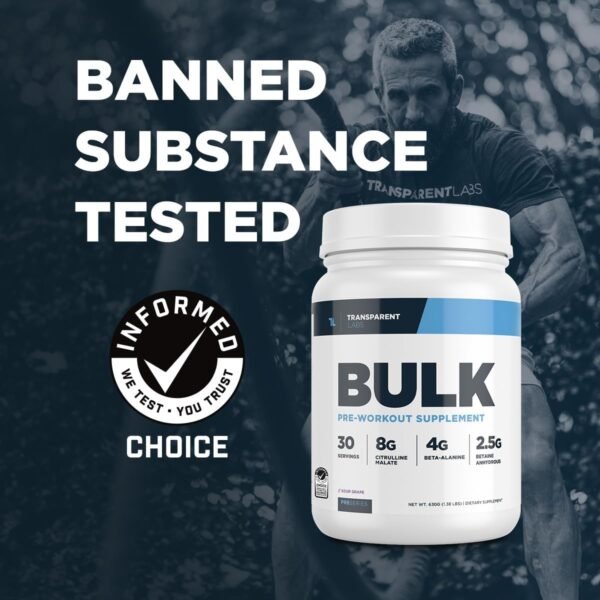 Transparent Labs Bulk Pre Workout Powder - Naturally Sweetened Advanced Pre-Workout Formula for Muscle Building and Strength - 30 Servings, Strawberry Kiwi - Image 3
