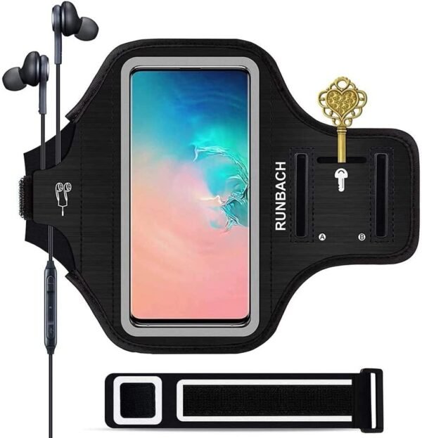 Armband for Samsung Galaxy S24/S23/S22/S21/S20/S10/S9/S8 up to 6.2", Water Resistant Running Exercise Gym Bag with Card Slot and Key Holder (Black) - Image 2