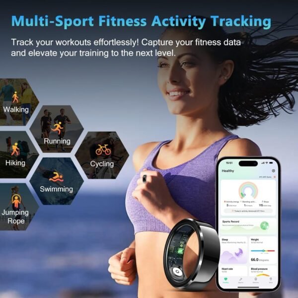Smart Ring Health Tracker for Men Women with Charging Case, Waterproof Fitness Ring, Bluetooth Connected Health Ring, Activity Tracker Records Steps Distance Calories, Compatible with Android & iOS - Image 4