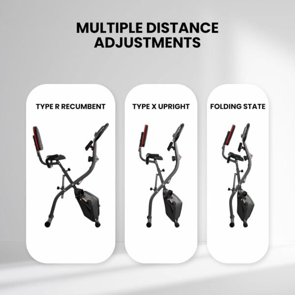 Exercise Bike Stationary Bike Folding Exercise Bike with 10 Level Adjustable Magentic Resistance Support Back Pad and Phone/Tablet Holder Arm Resistance Band Pulse Sensor LCD Monitor for Home Workout 265 LB Capacity - Image 6